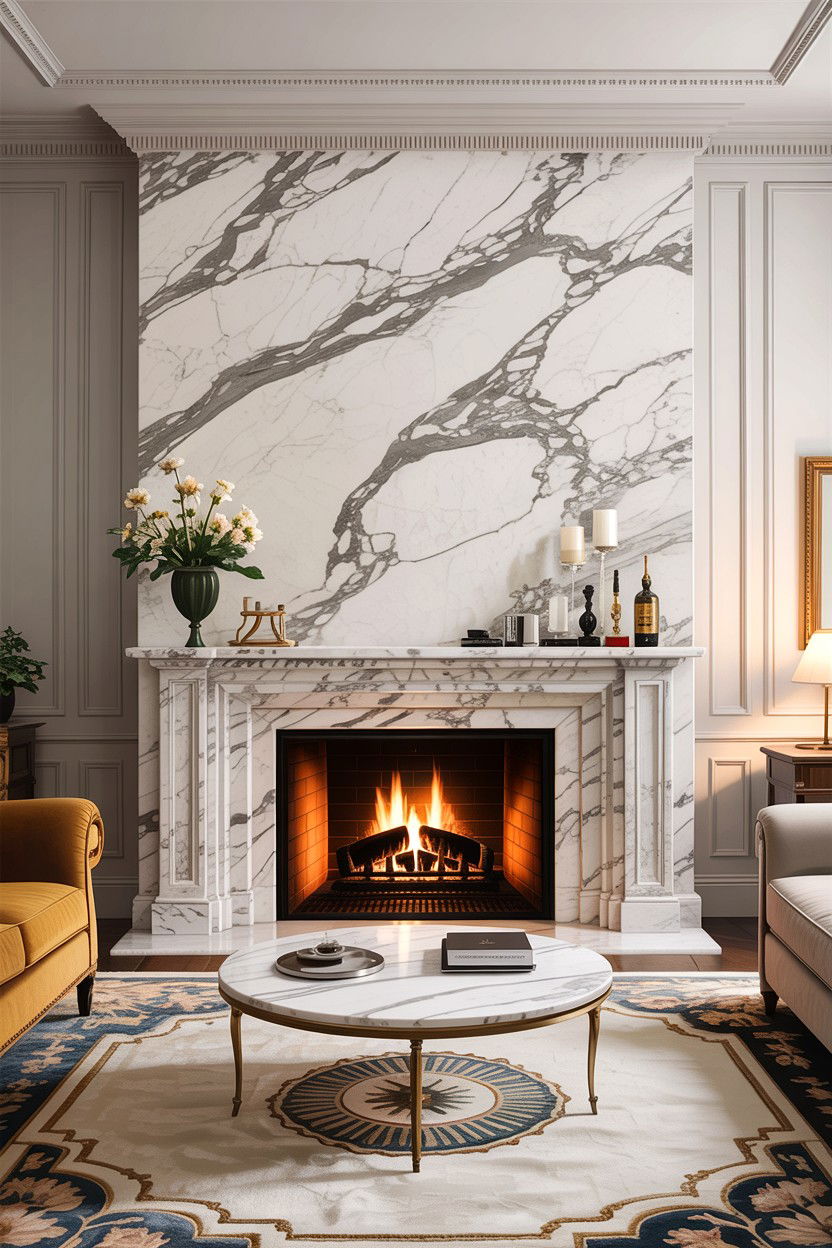 Marble fireplace surround - 30 living room fireplace ideas