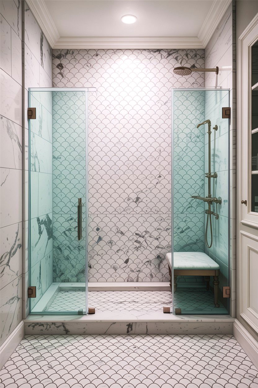 Marble fish scale tile luxury - 30 fish scale tile bathroom ideas