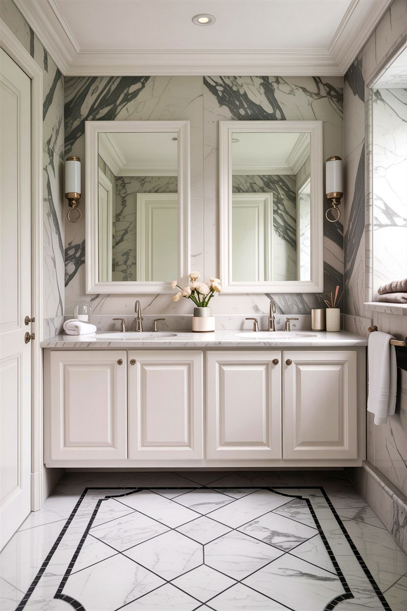 Marble floor tile - 30 Jack and Jill bathroom ideas