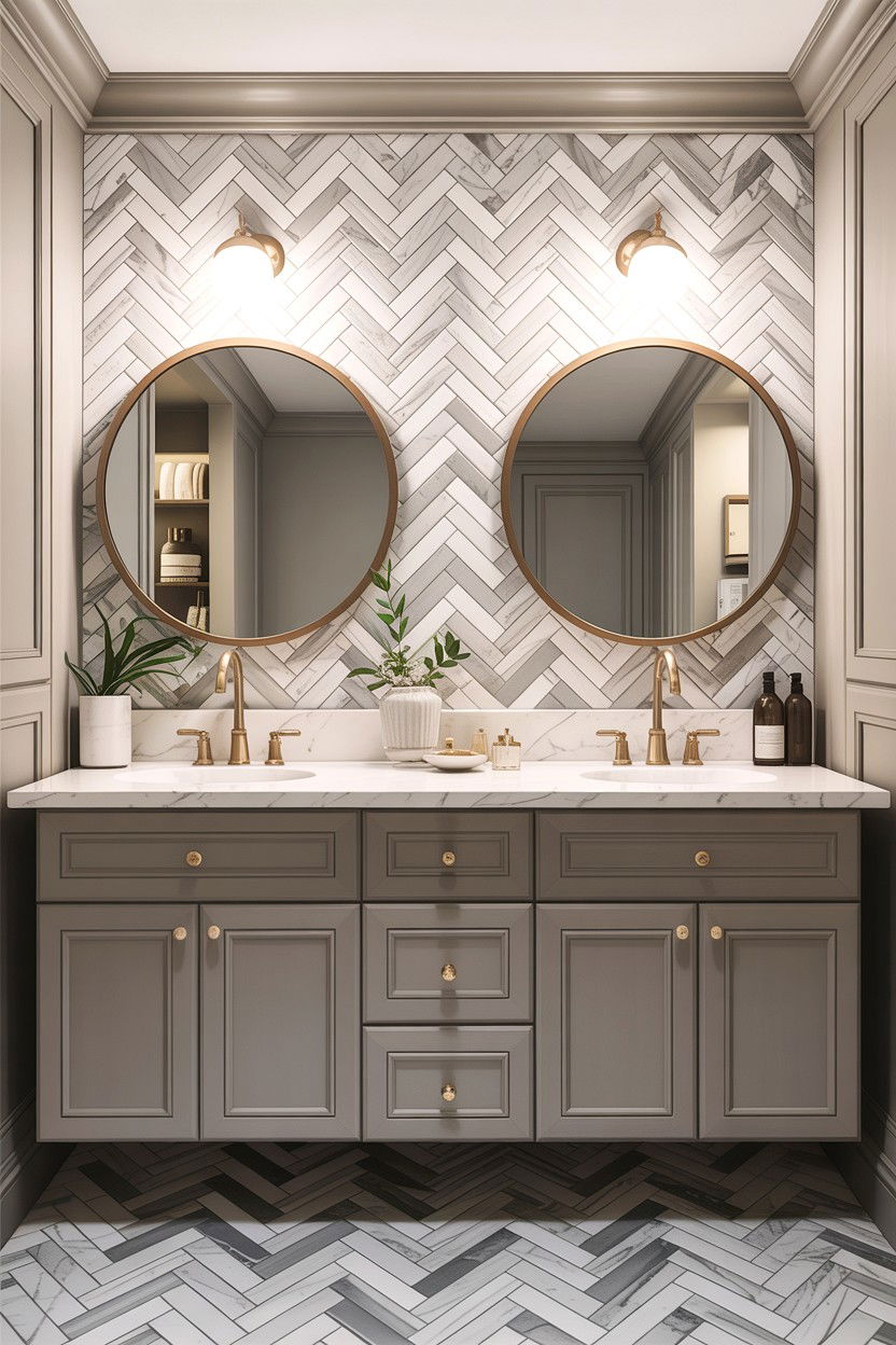 Marble herringbone vanity backsplash - 30 herringbone pattern bathroom ideas