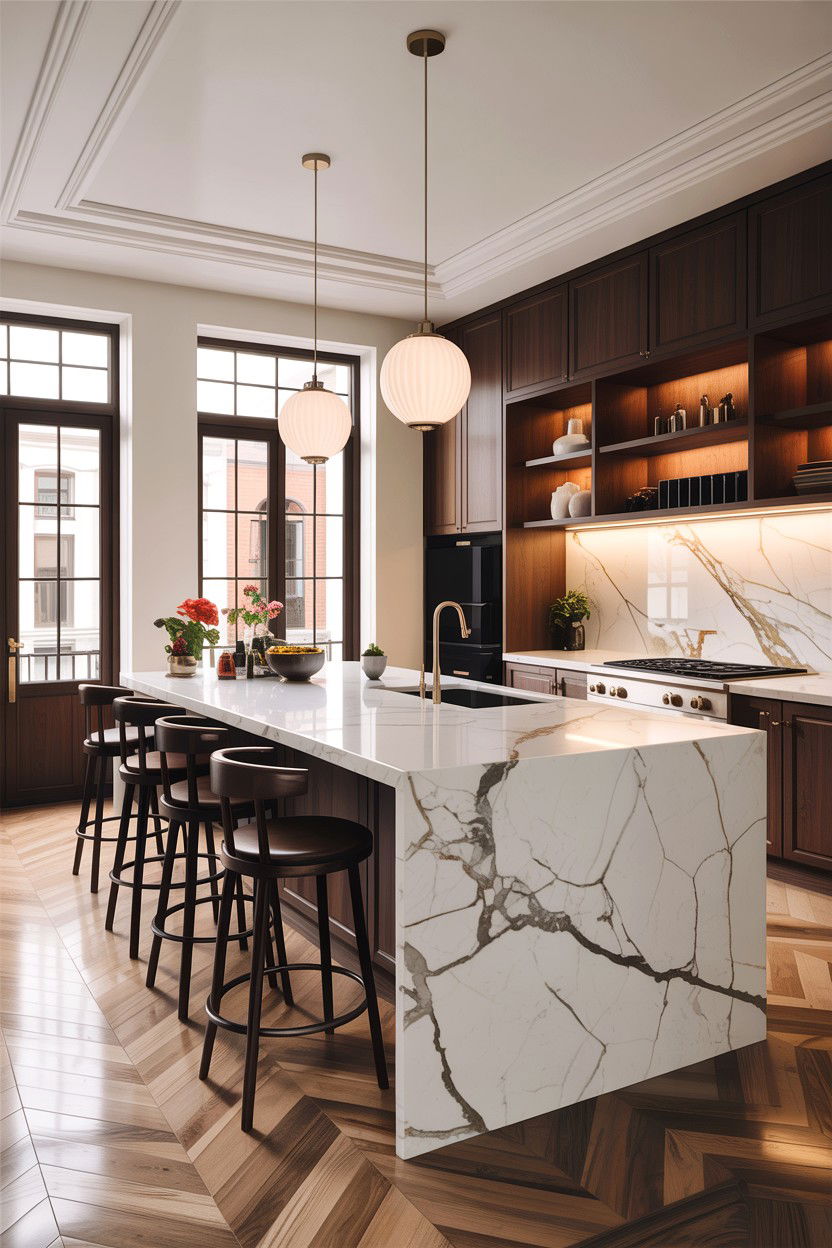 Marble kitchen island - 30 stone kitchen ideas