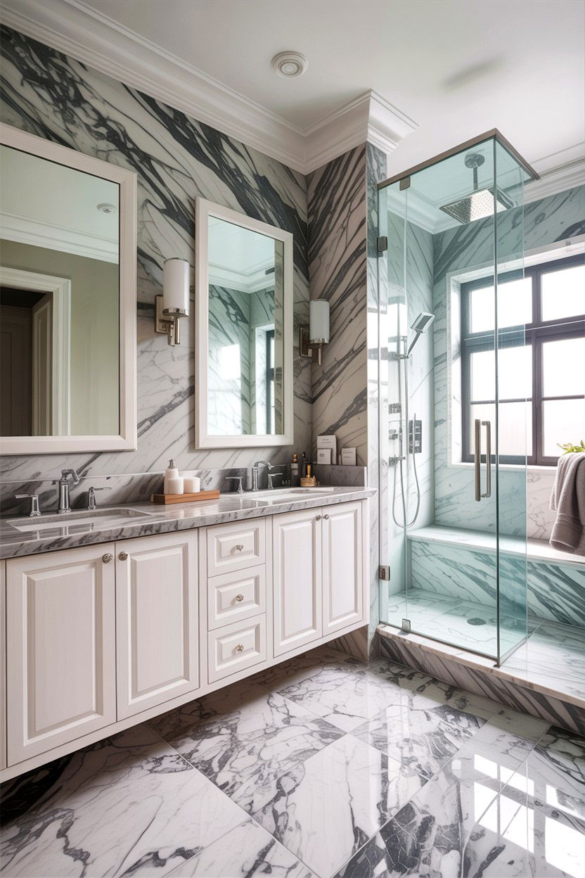 Marble master bathroom - 30 gray and white bathroom ideas