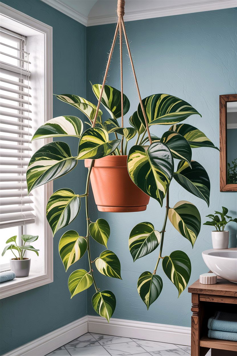 Marble queen pothos - 30 hanging plants for bathroom ideas