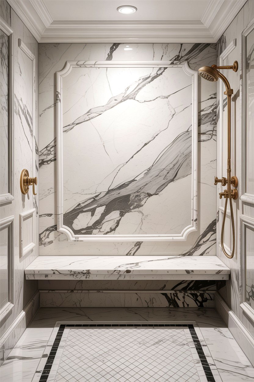 Marble shower bench - 30 bathroom built-in bench ideas