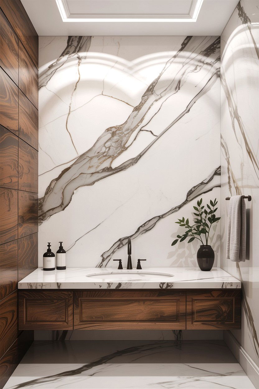 Marble slab bathroom - 30 bathroom accent wall ideas