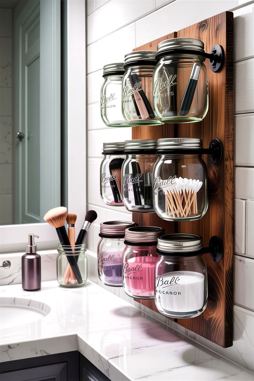 Mason Jar Organizer - 30 DIY bathroom decor ideas