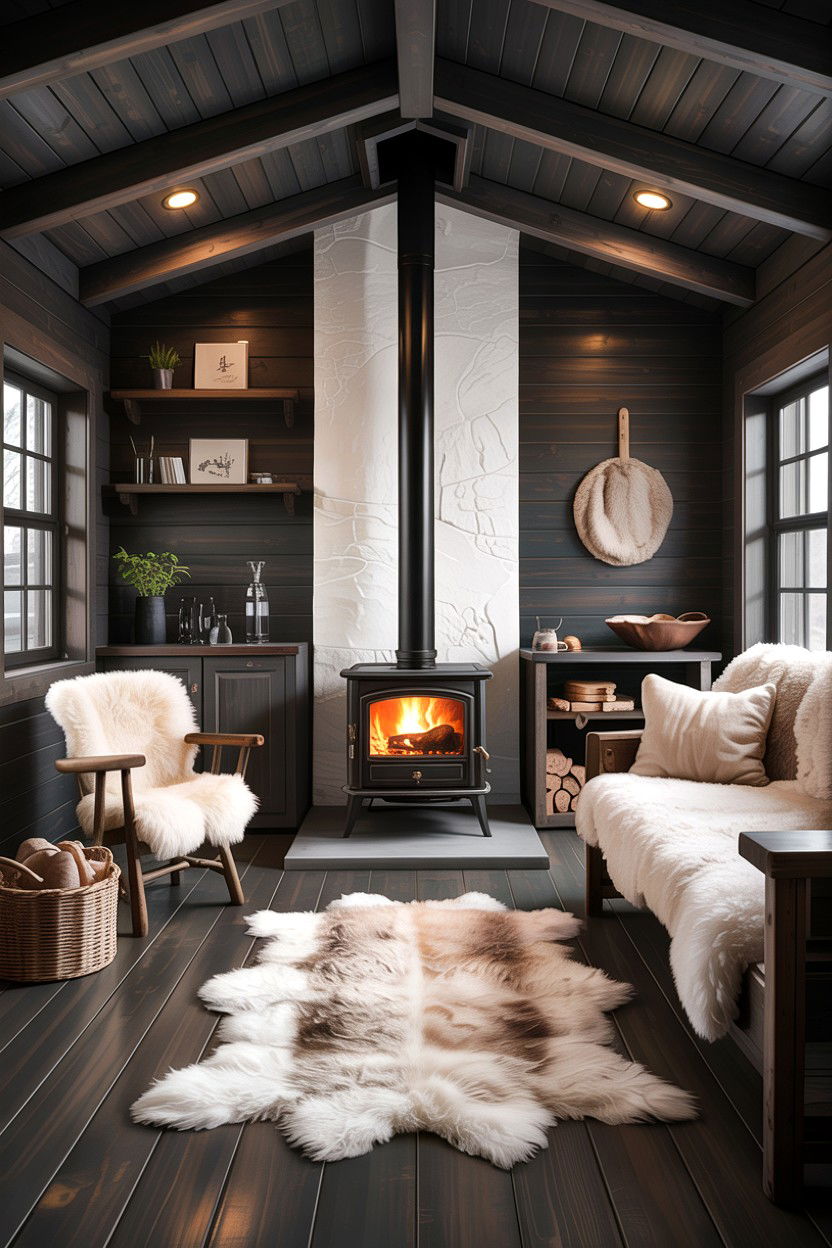 Matte Black Cabin Interior - 30 rustic black living room ideas