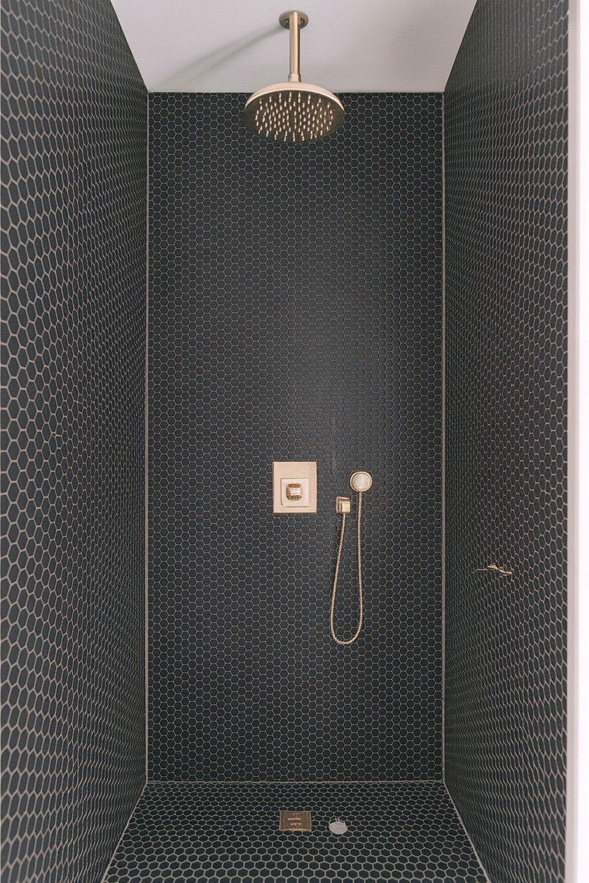 Matte Black Hexagon Shower - 30 accent tile bathroom ideas