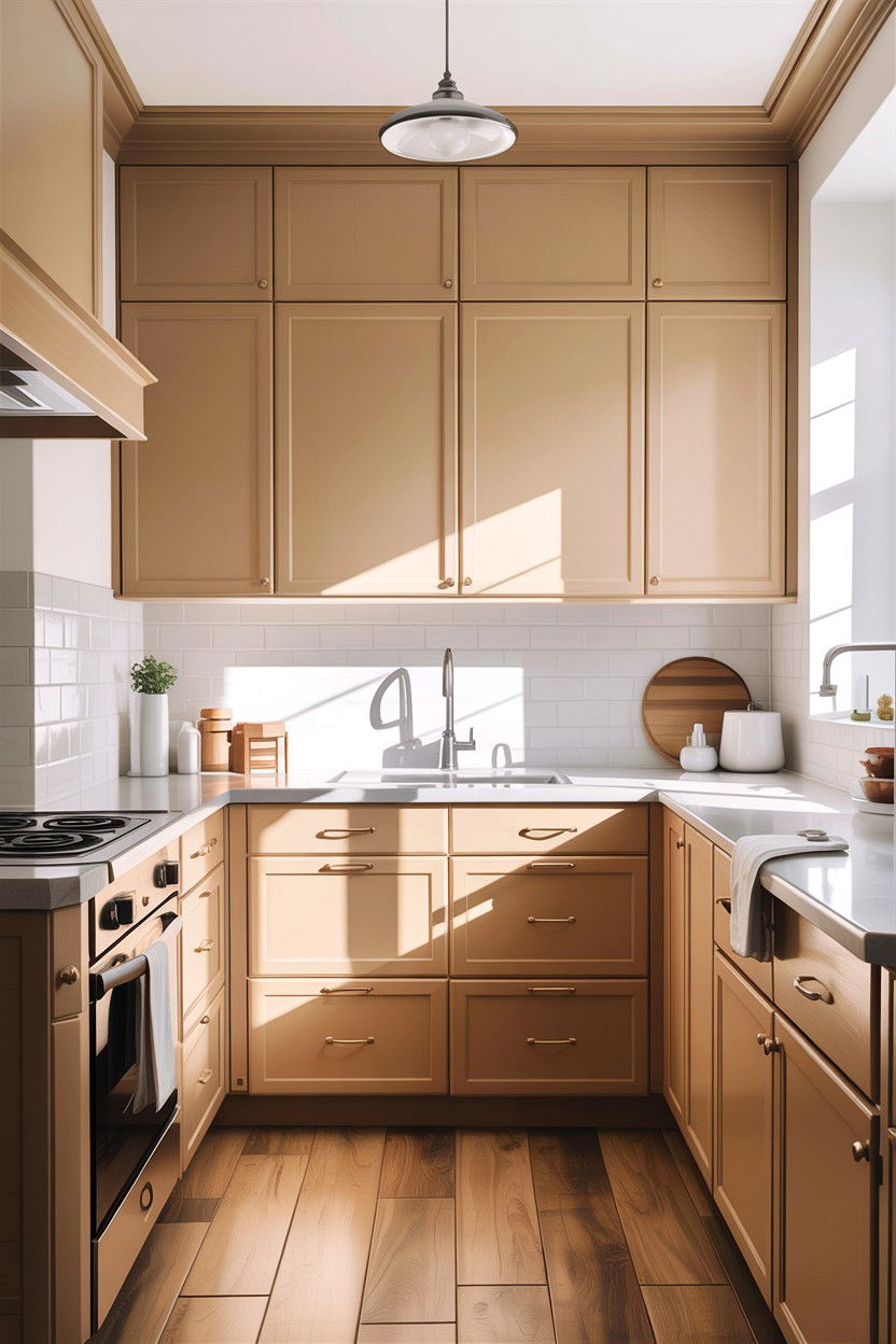 Matte Tan Cabinets White Hardware - 30 tan and white kitchen ideas