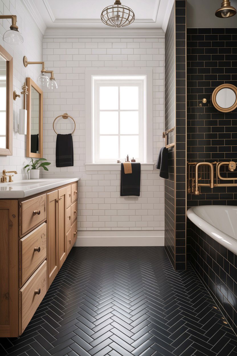 Matte black basketweave tile - 30 basketweave pattern bathroom ideas