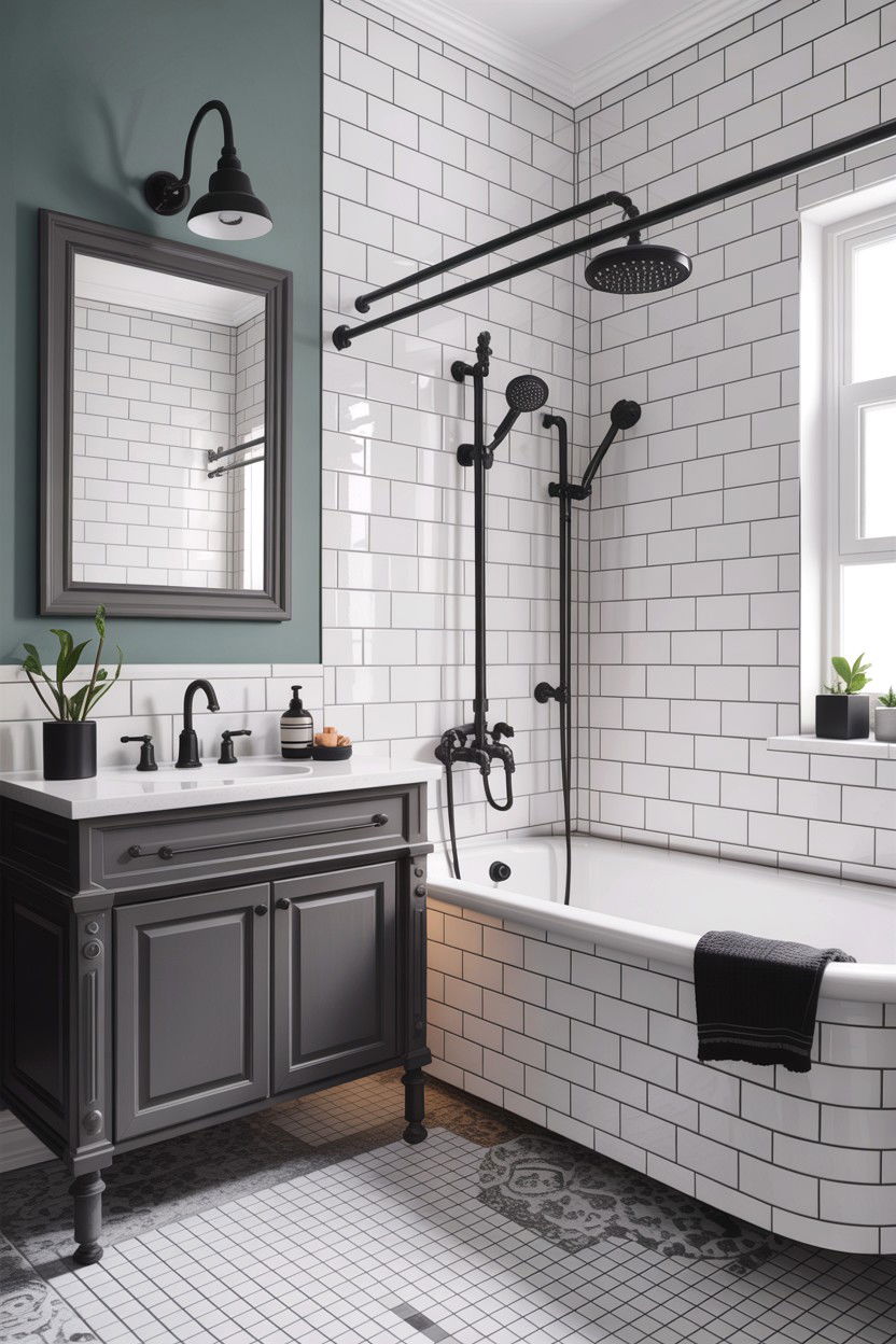 Matte black fixtures bathroom - 30 gray and white bathroom ideas