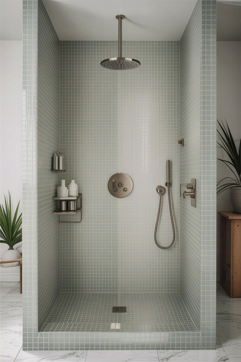 Matte glass mosaic shower stall - 30 glass mosaic bathroom ideas