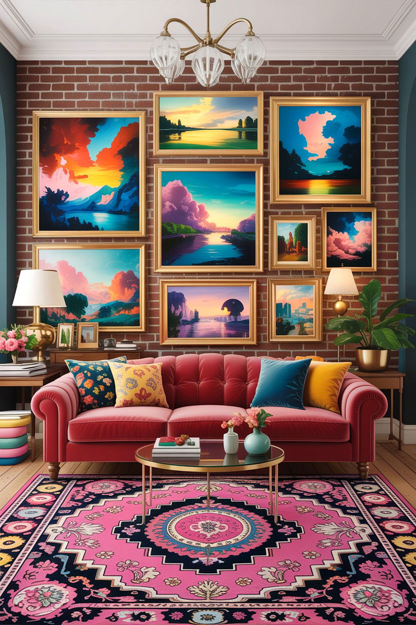 Maximalist Brick Living Room - 30 exposed brick living room ideas