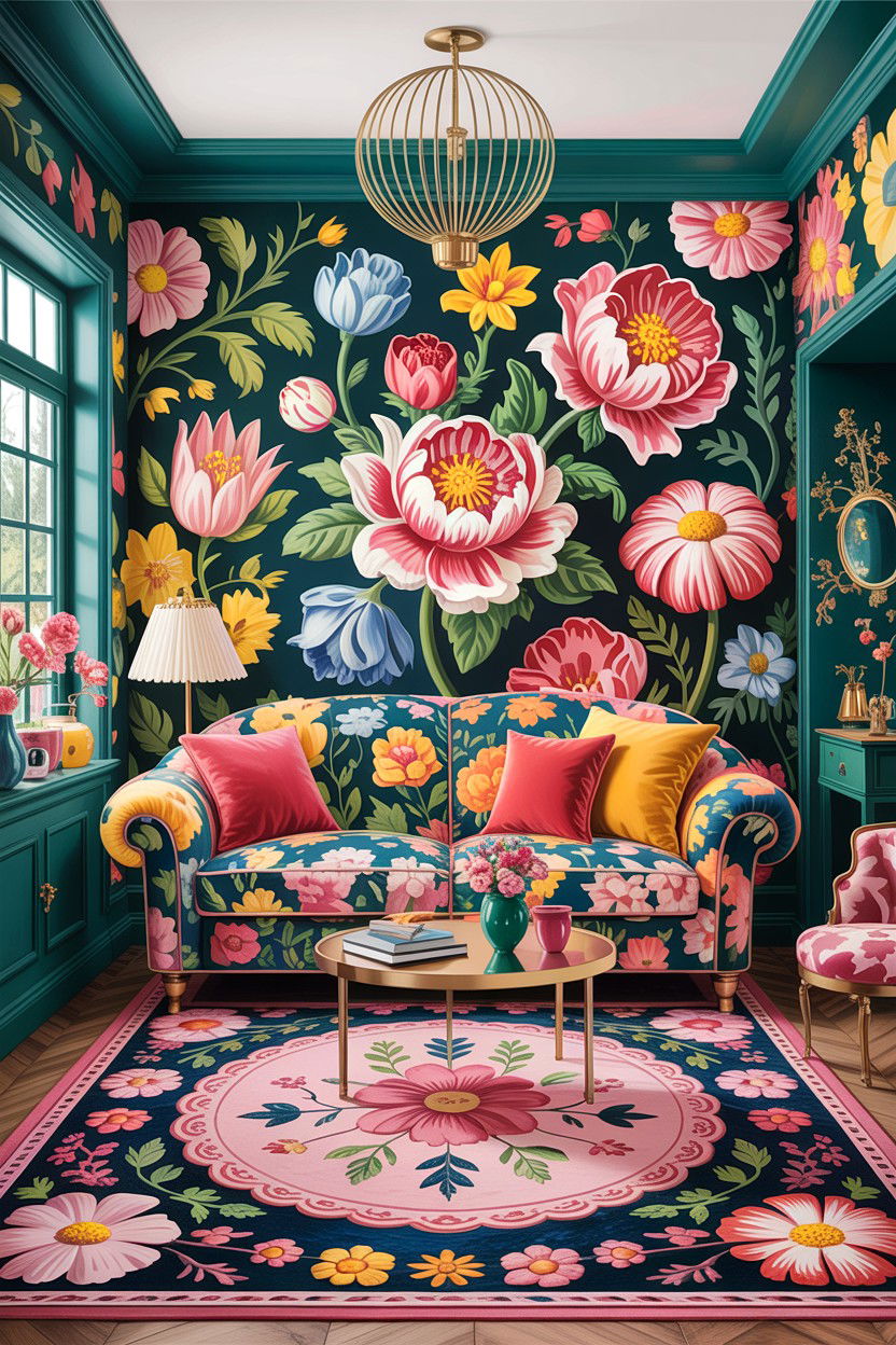 Maximalist Floral Style - 30 floral themed living room ideas