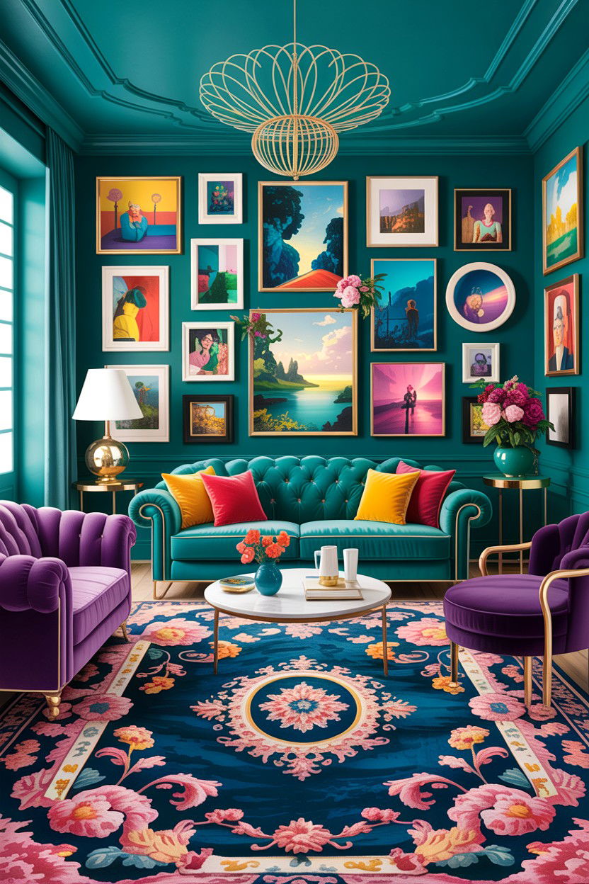 Maximalist Teal Living Room - 30 teal living room decor ideas