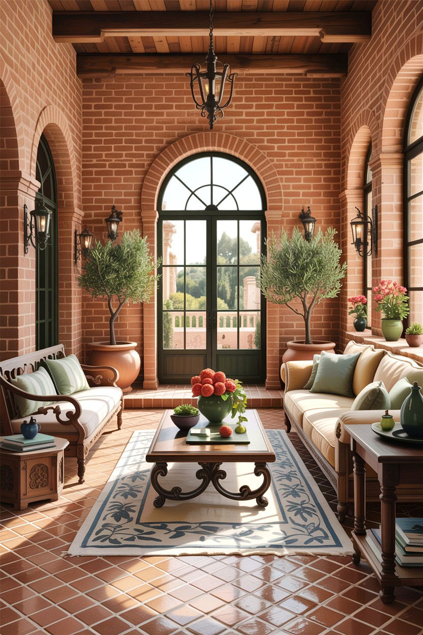 Mediterranean Brick Living Room - 30 exposed brick living room ideas