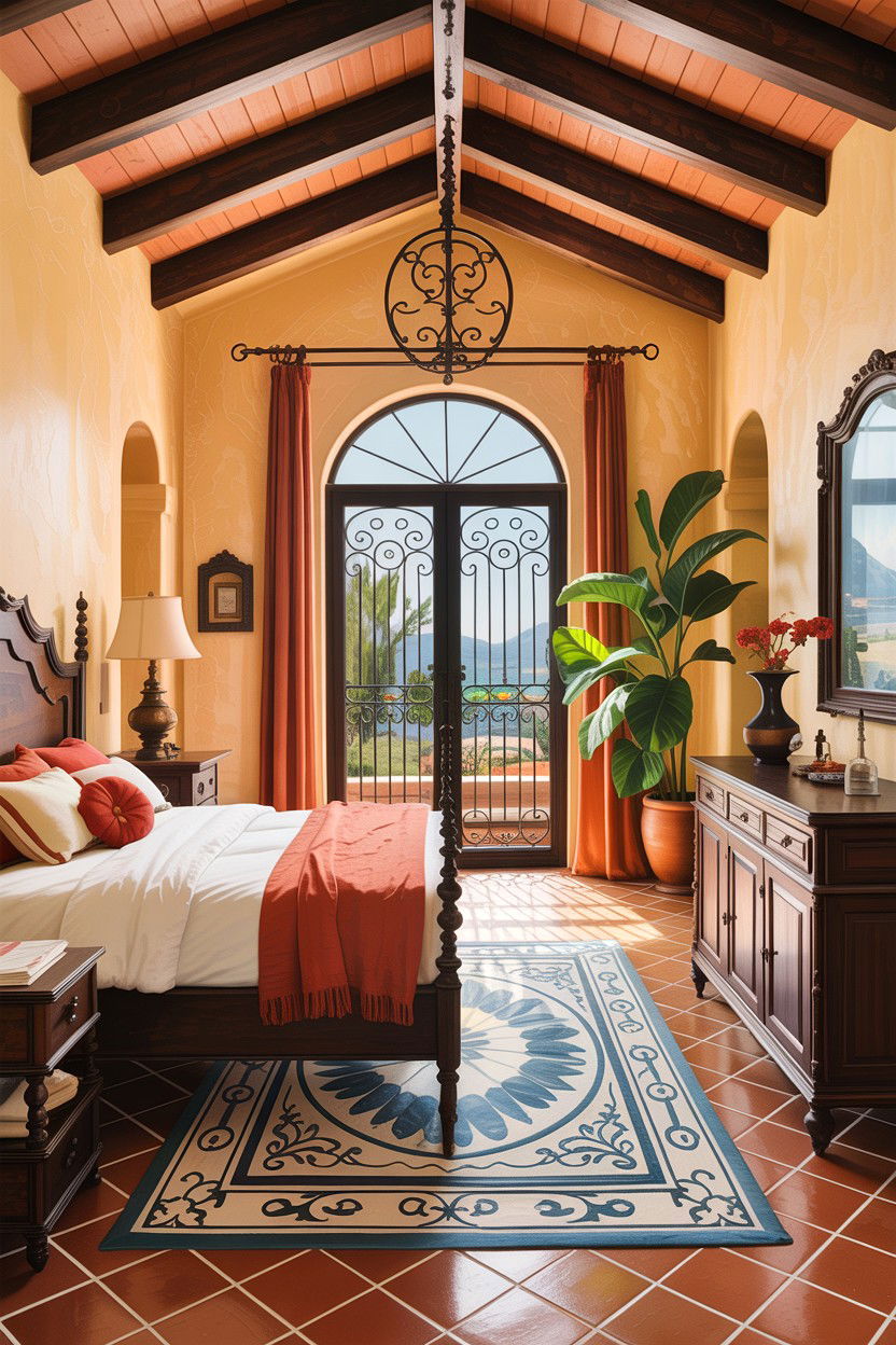 Mediterranean bedroom with wrought iron doors - 30 bedroom with patio doors