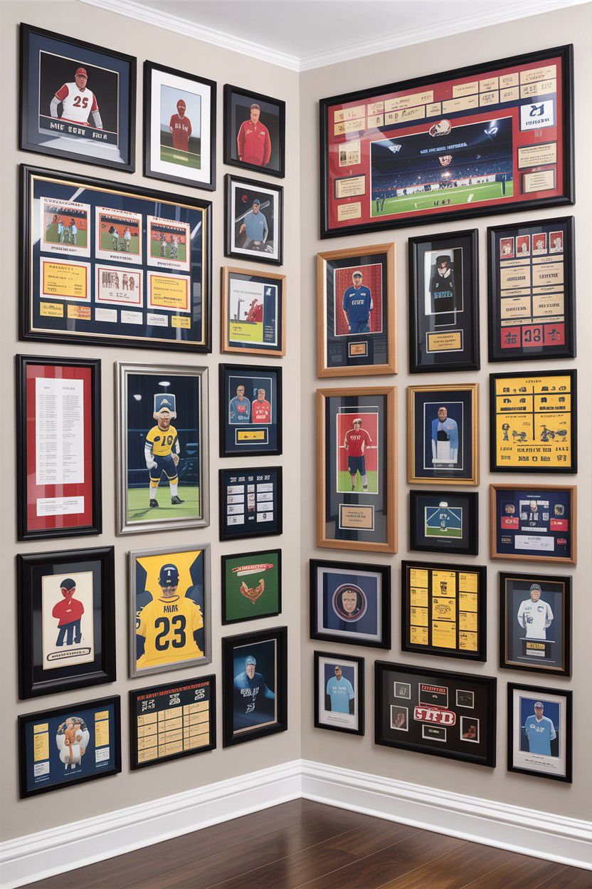 Memorabilia gallery wall - 30 football bedroom ideas