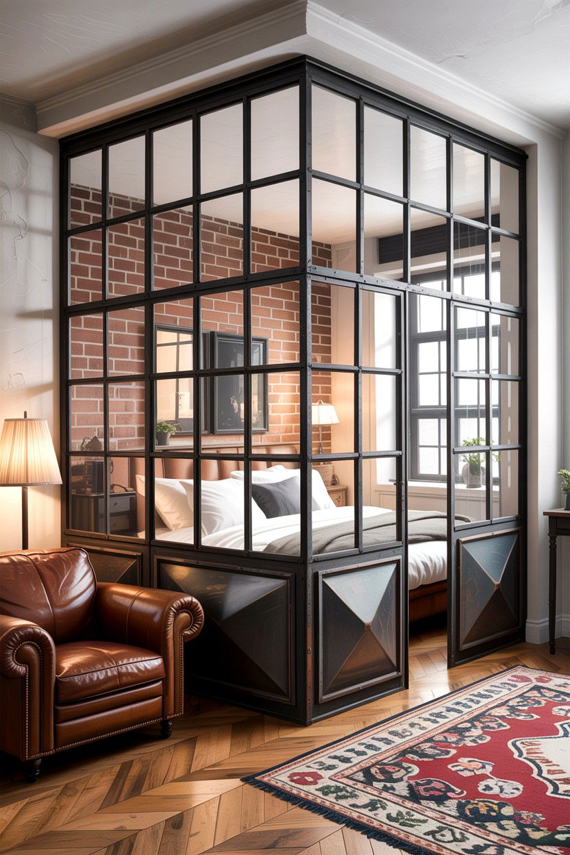 Metal Frame Room Divider - 30 bedroom pony wall ideas