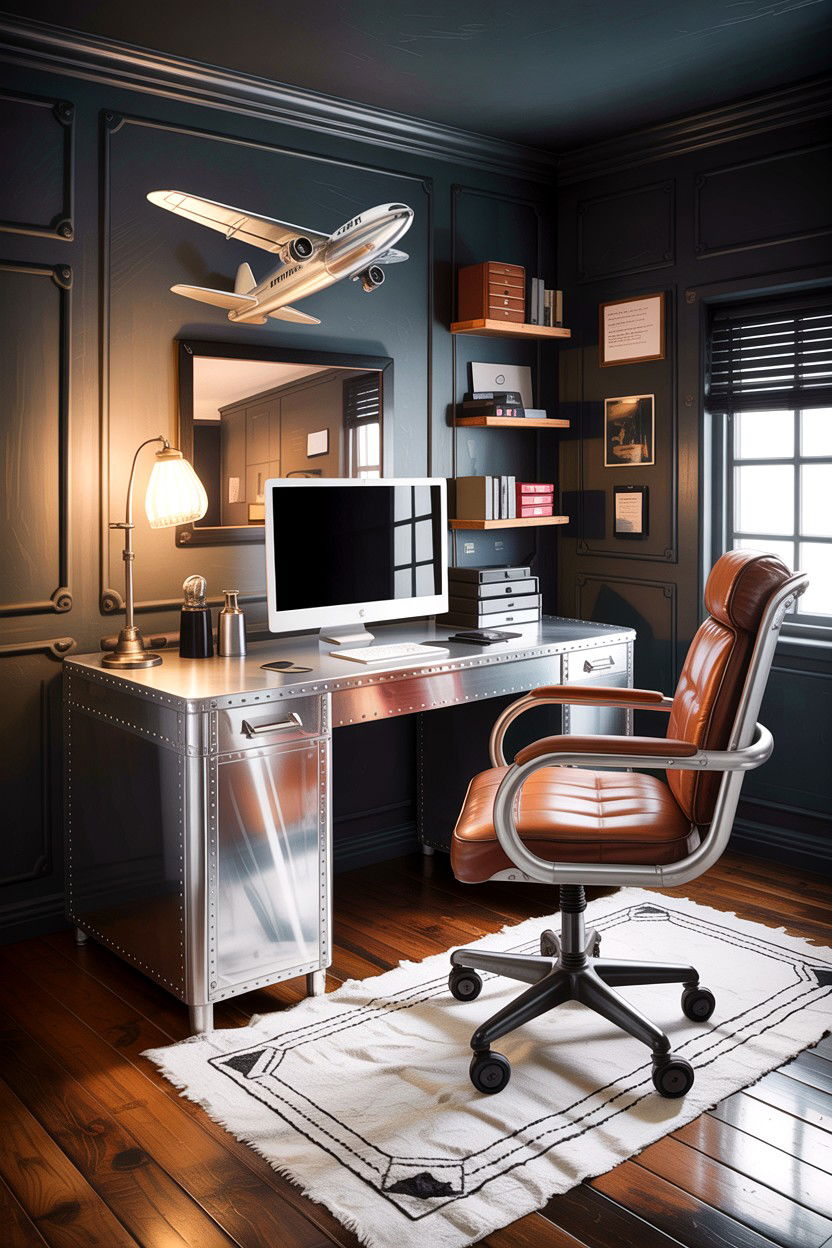 Metal Riveted Desk - 30 airplane bedroom ideas