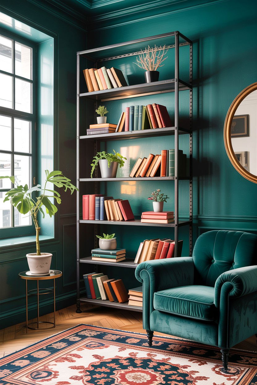 Metal bookshelf living room - 30 industrial living room ideas