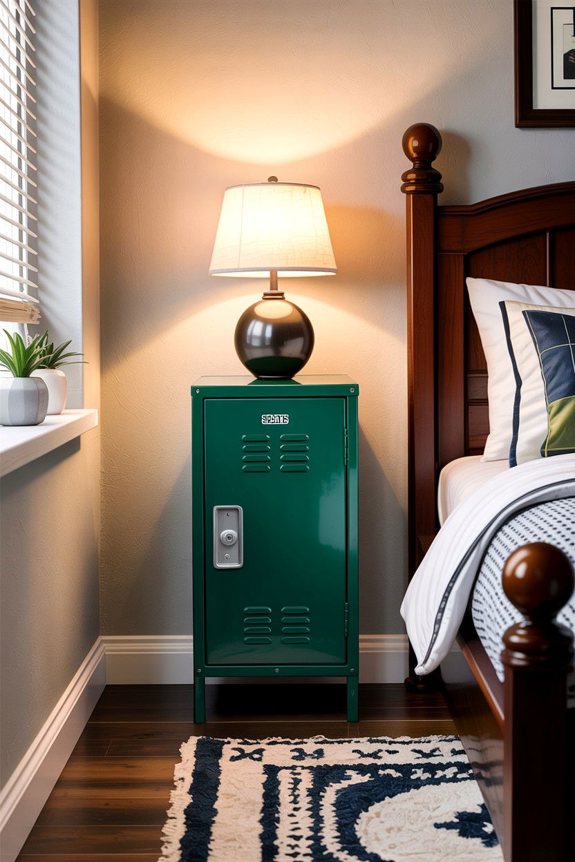 Metal locker nightstand - 30 football bedroom ideas
