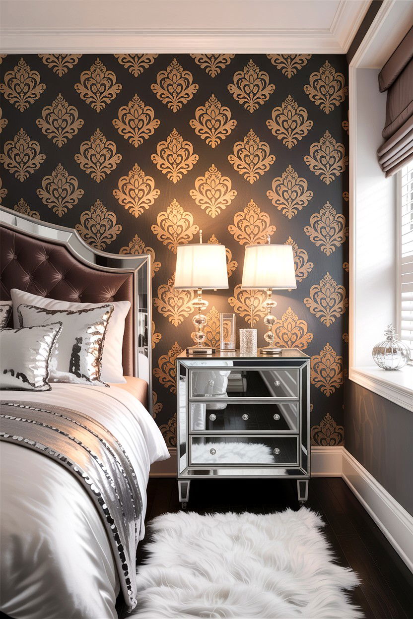 Metallic Damask Wallpaper - 30 bedroom damask wallpapers