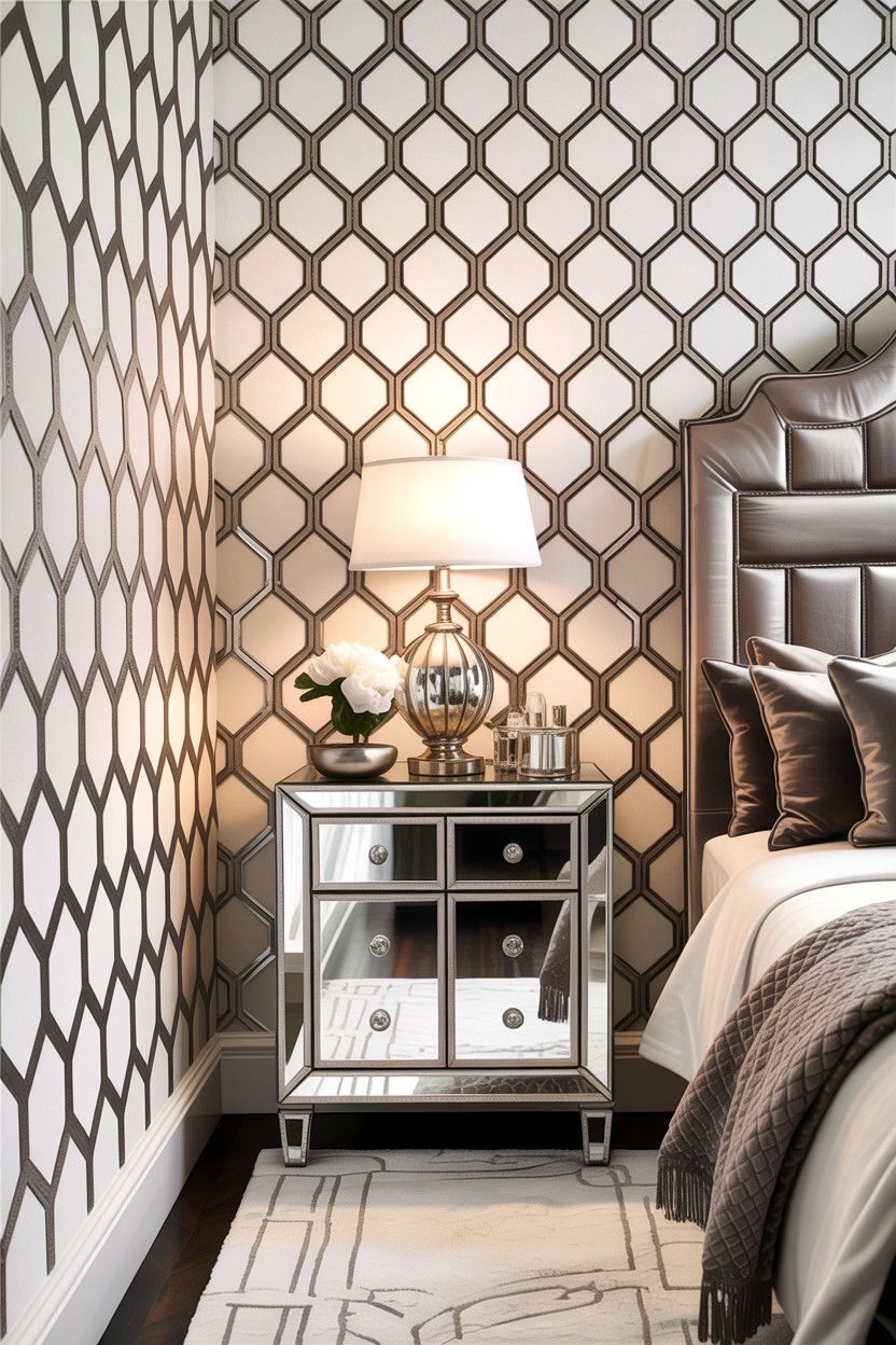 Metallic Silver Geometric Wallpaper - 30 bedroom geometric wall designs