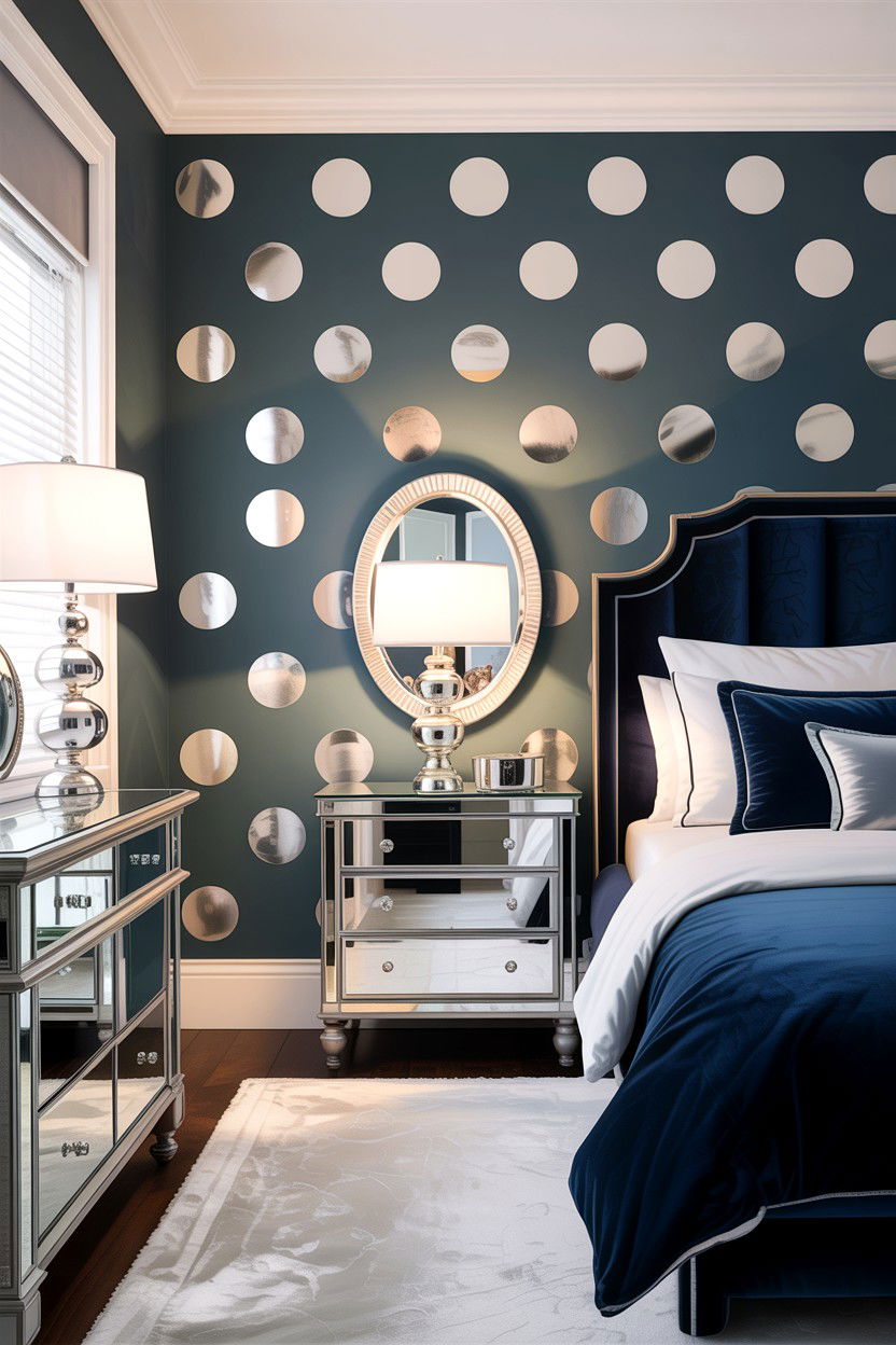Metallic Silver Polka Dot Bedroom - 30 bedroom polka dot walls