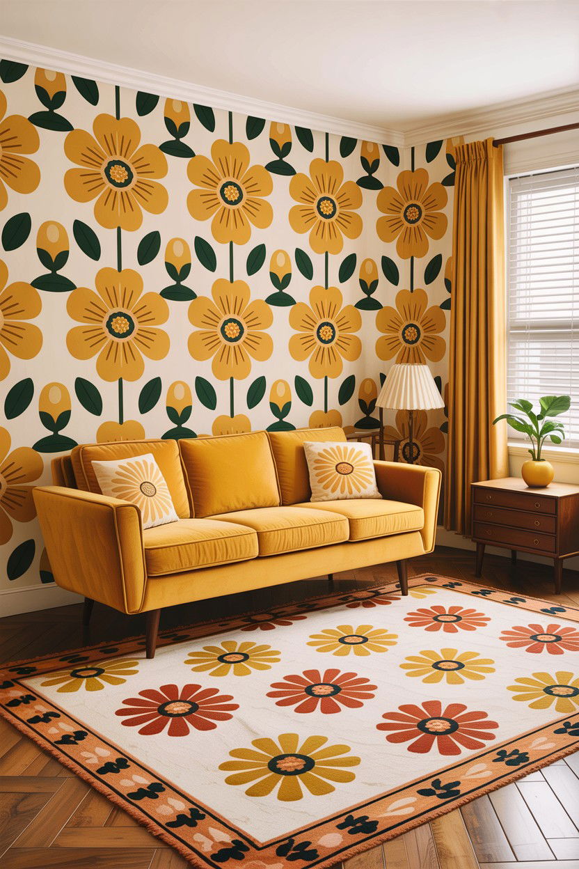Mid Century Floral - 30 floral themed living room ideas