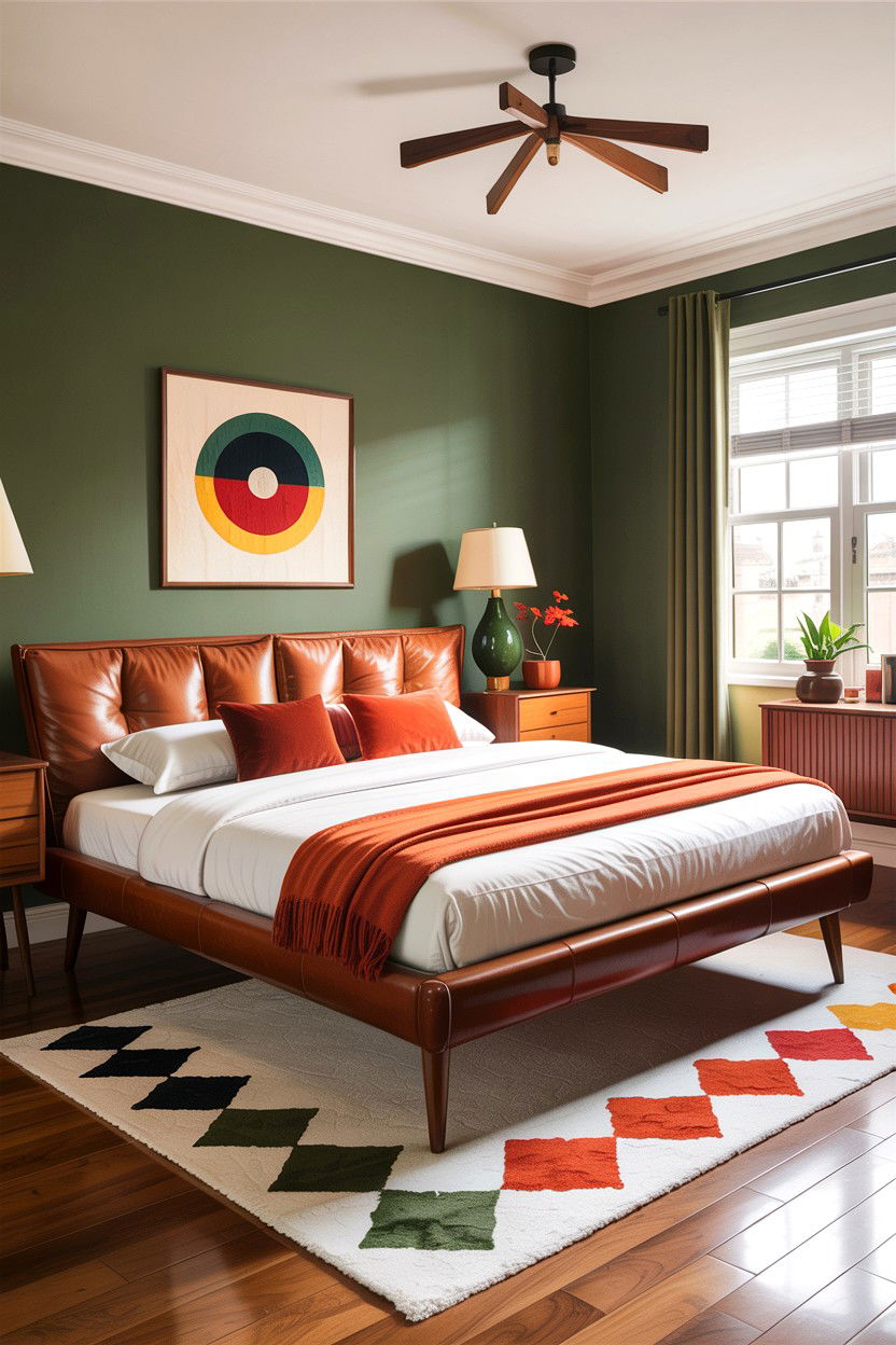 Mid Century Leather Bed - 30 leather bedroom ideas