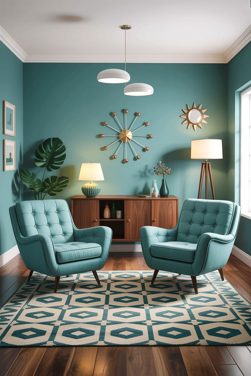 Mid Century Modern Aqua Living Room - 30 aqua living room ideas