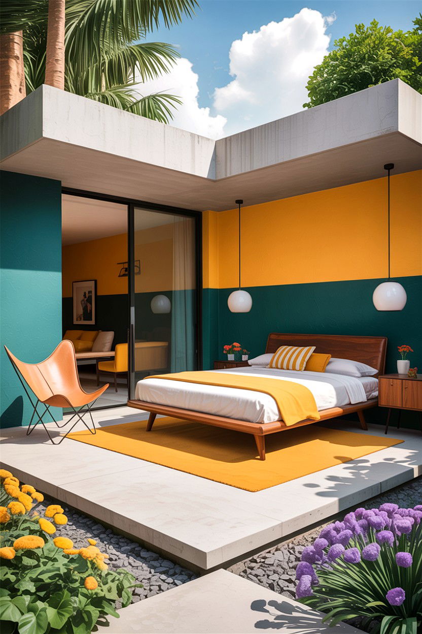 Mid Century Modern Bedroom Patio - 30 bedroom with terrace ideas