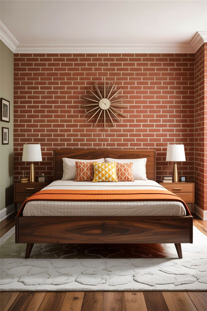 Mid Century Modern Brick Bedroom - 30 exposed brick bedroom ideas