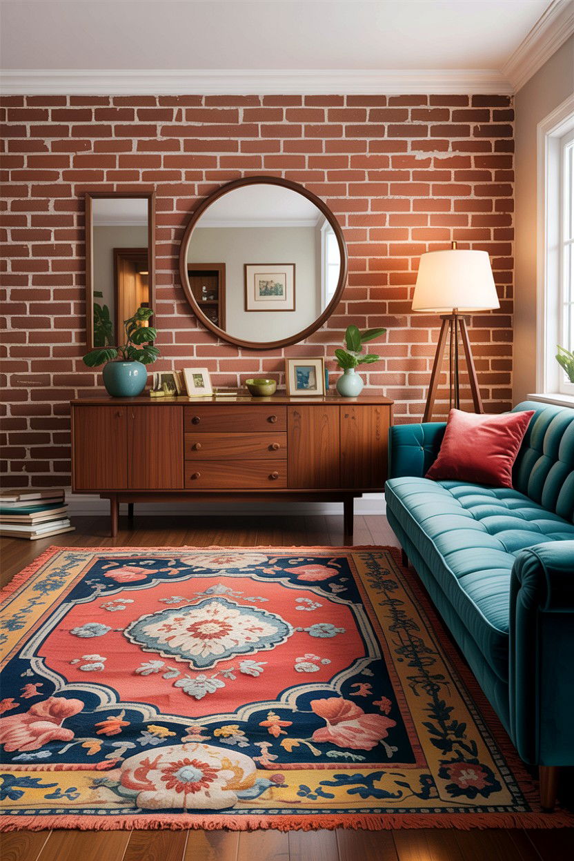Mid Century Modern Brick Living Room - 30 exposed brick living room ideas