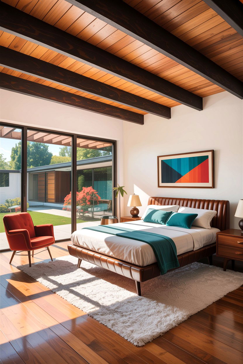 Mid Century Modern Ceiling Beam - 30 exposed beam bedroom ideas