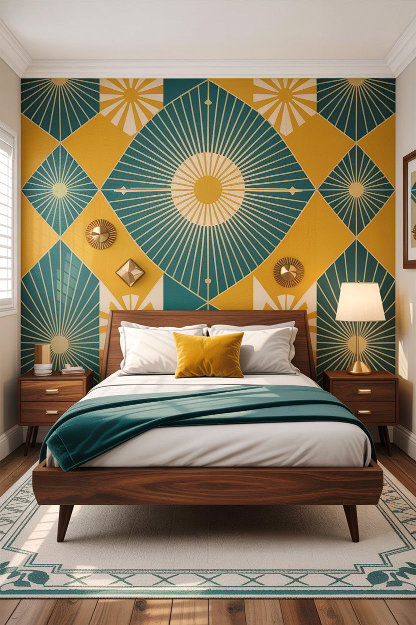 Mid Century Modern Geometric Wall - 30 bedroom geometric wall designs