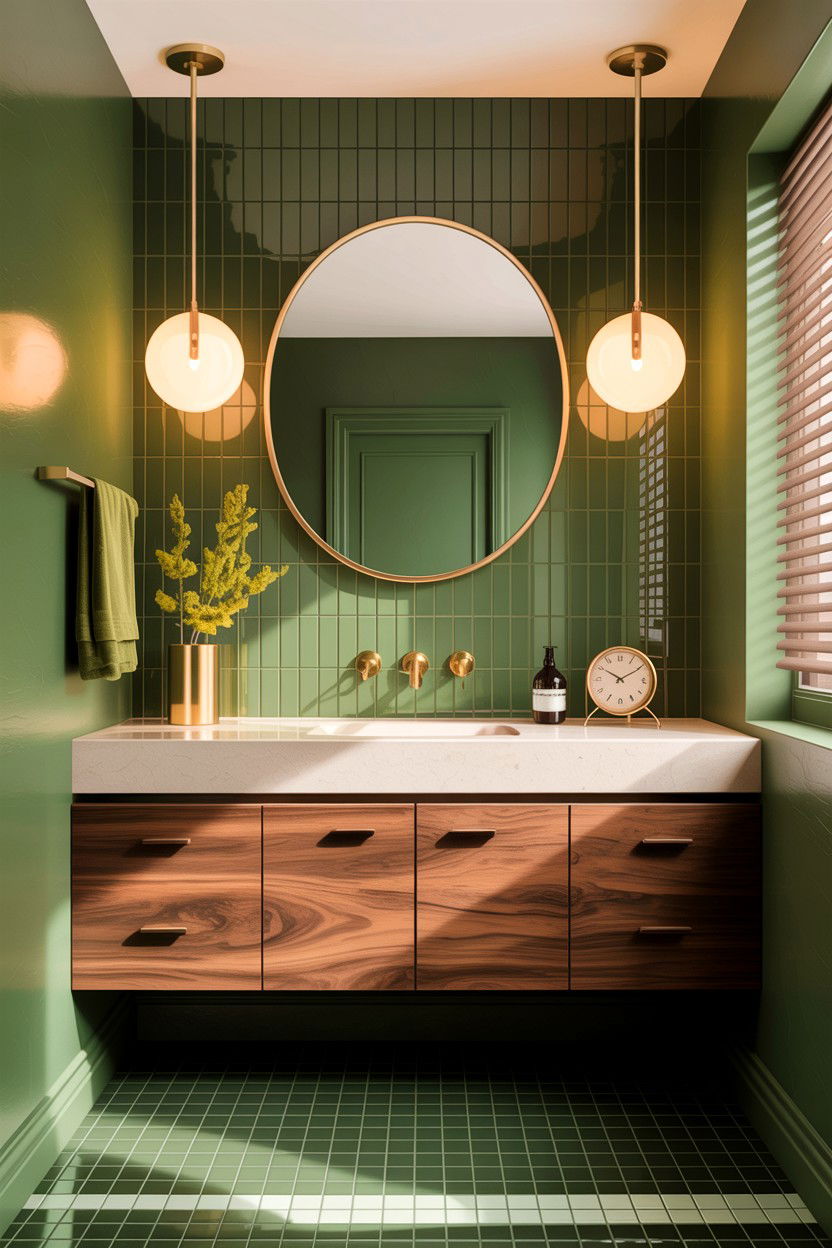 Mid Century Modern Green Bathroom - 30 green and gold bathroom ideas