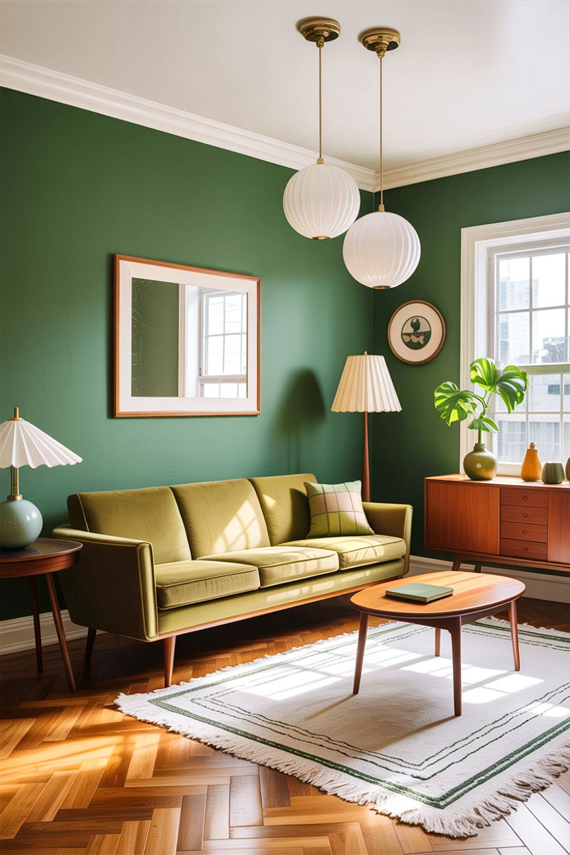 Mid Century Modern Green White Living Room - 30 green and white living room ideas
