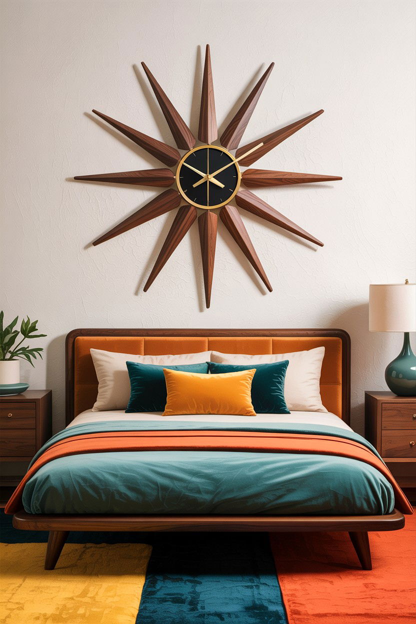 Mid Century Modern Sunburst Clock - 30 bedroom vintage clocks