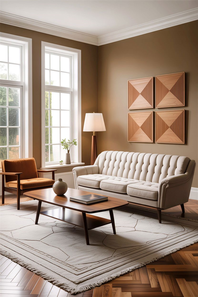 Mid Century Modern Tan Living Room - 30 tan and white living room ideas