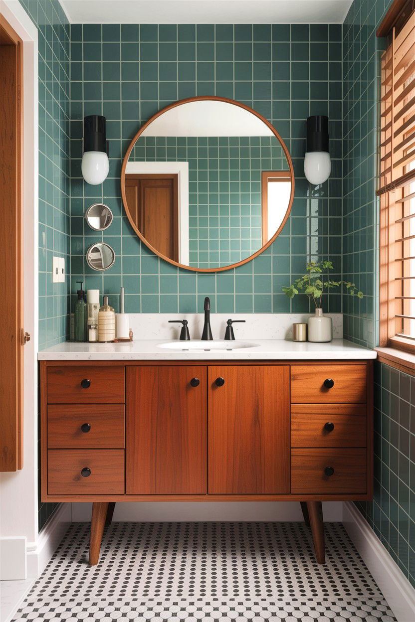 Mid Century Modern Teak Vanity - 30 bathroom decade style ideas