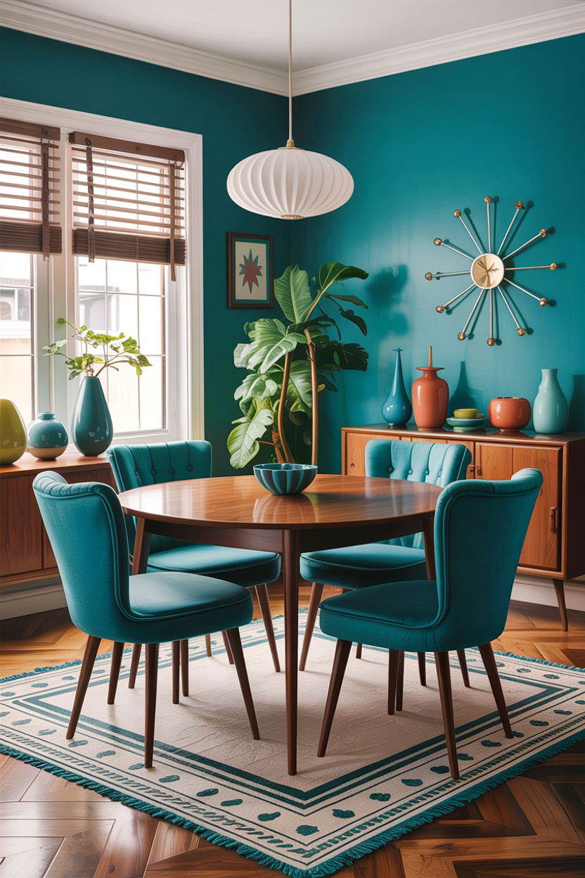 Mid Century Modern Teal Dining Room - 30 teal dining room decor ideas