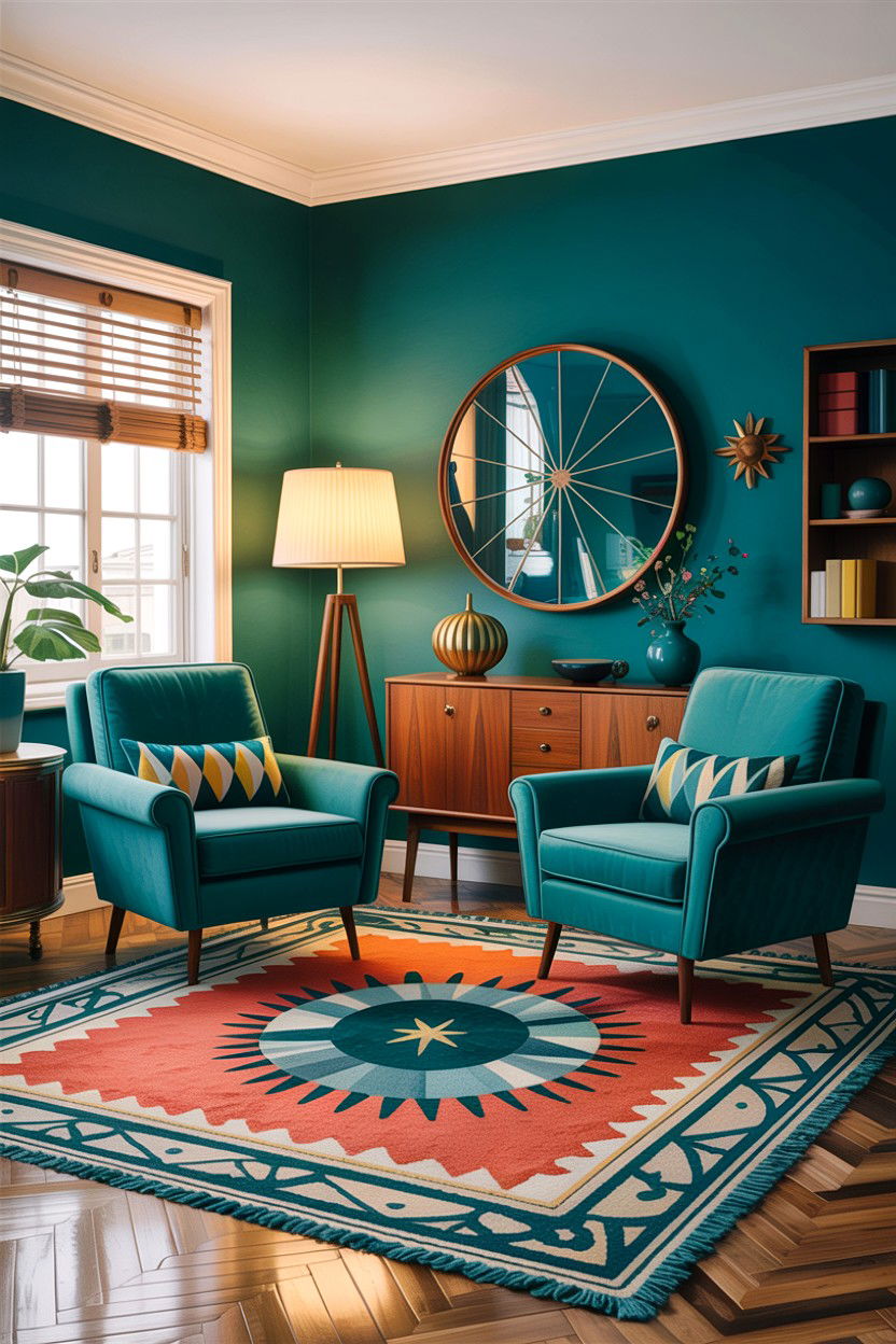Mid Century Modern Teal Living Room - 30 teal living room design ideas