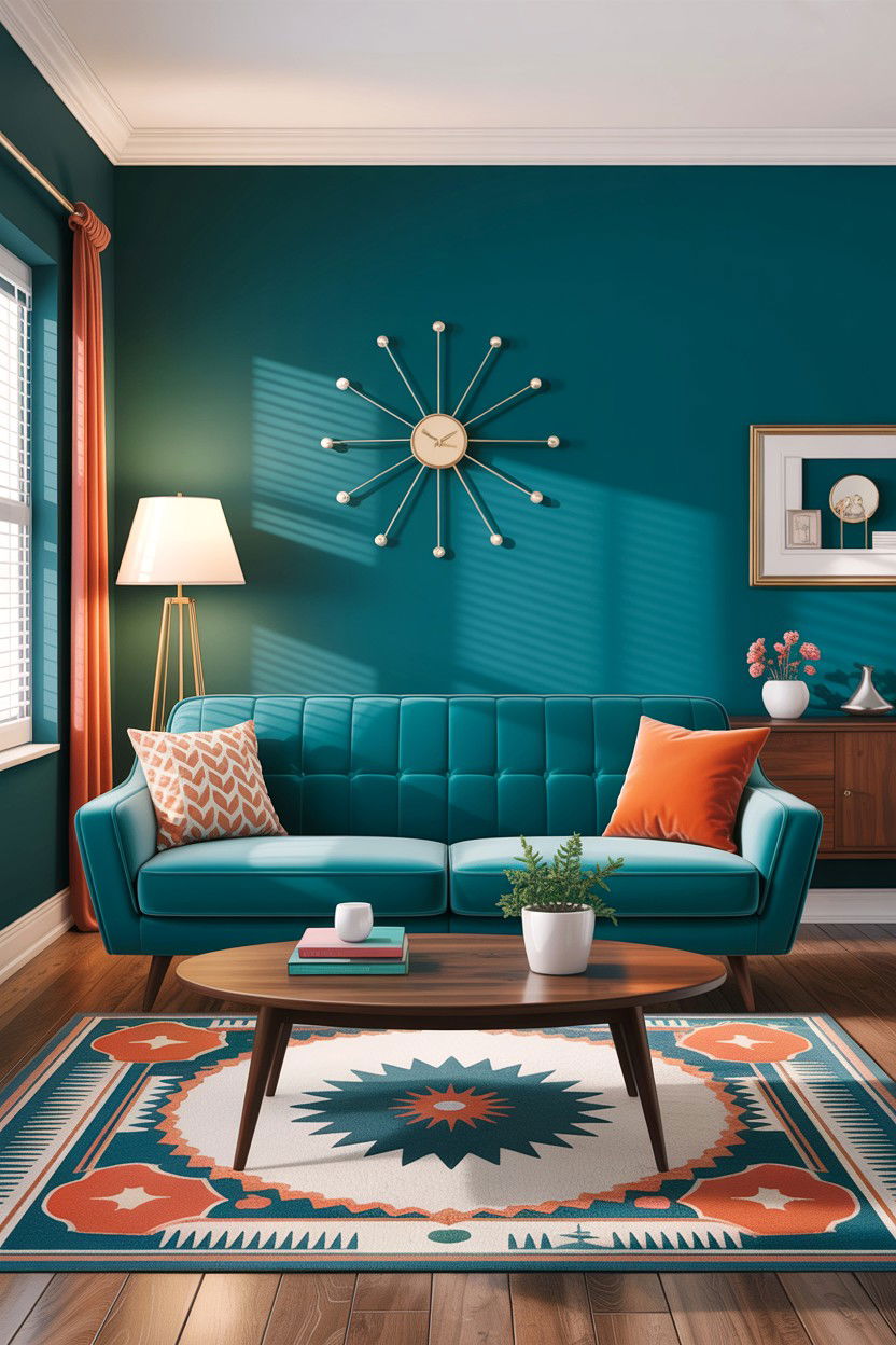 Mid Century Modern Teal Living Room - 30 teal living room decor ideas
