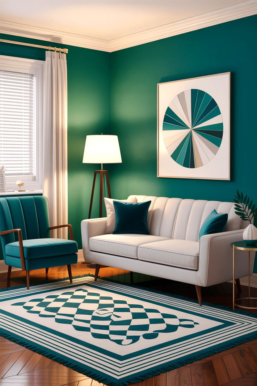 Mid Century Modern Teal White Living Room - 30 teal and white living room ideas
