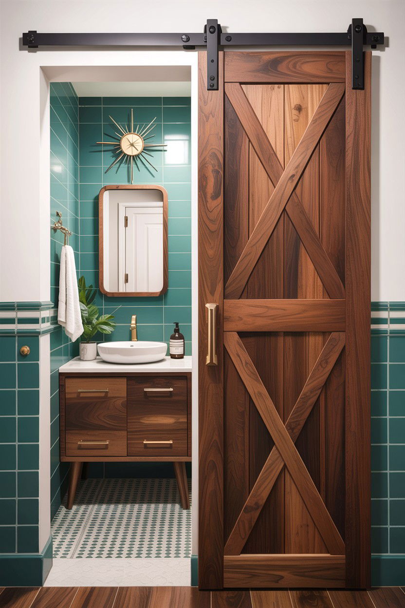 Mid century modern barn door - 30 bathroom barn door ideas