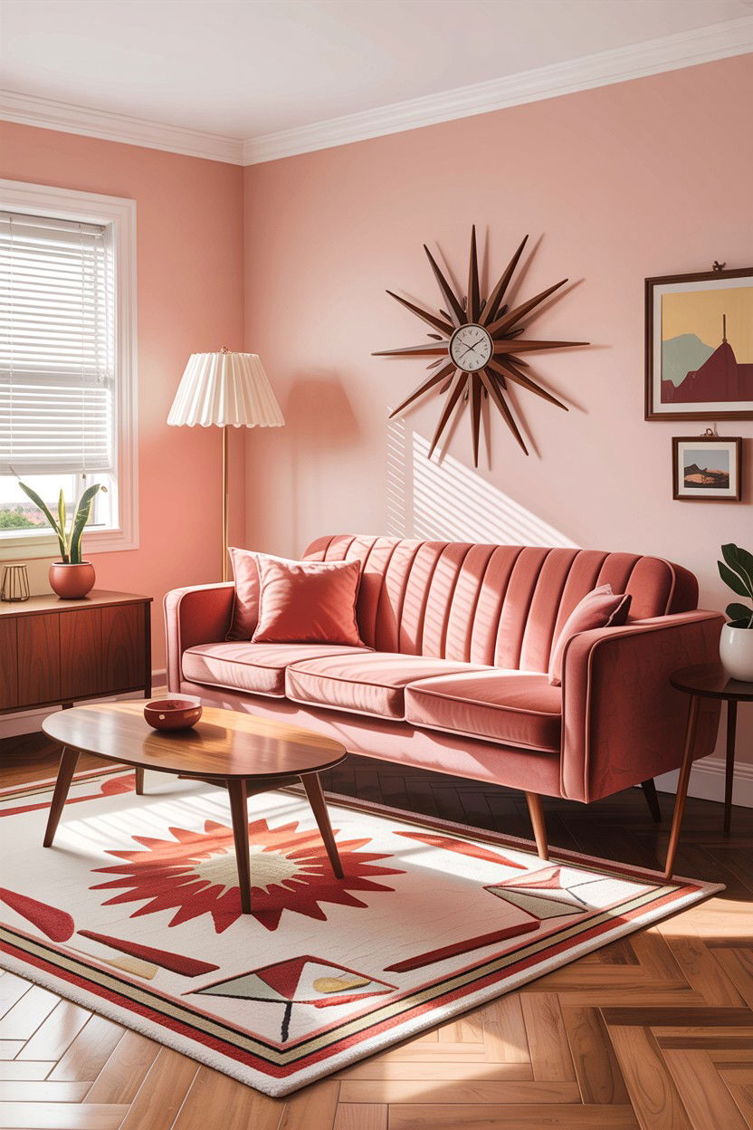 Mid century modern blush pink living room - 30 blush pink living room ideas