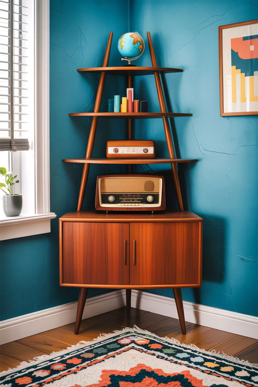 Mid century modern corner shelf - 30 living room corner shelf ideas