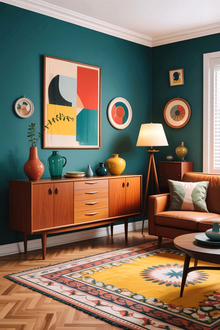 Mid century modern eclectic - 30 cluttercore living room ideas